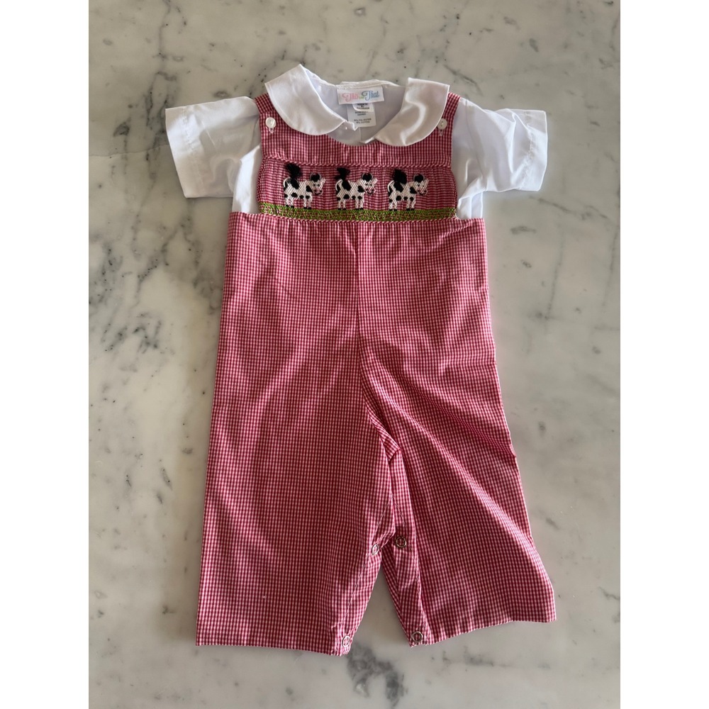 Like New Kids Gingham Cow Smocked Jon Jon Jumpsuit Romper Outfit‎ 3M